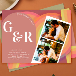 Retro photo Seventies Stripes Wedding Invitation