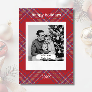 Retro Photo Style Plaid Personalised Christmas Holiday Card