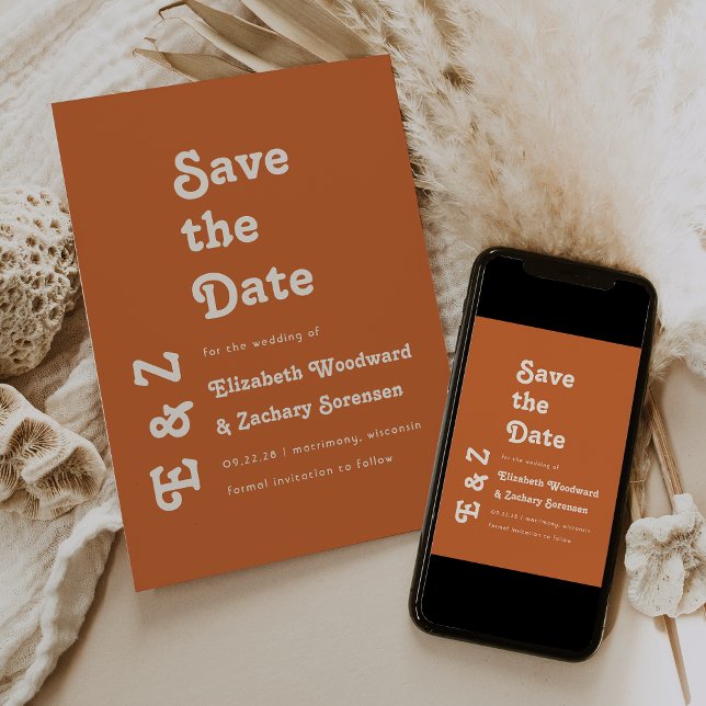 Retro Photo Typography Burnt Orange Save the Date (Creator Uploaded)