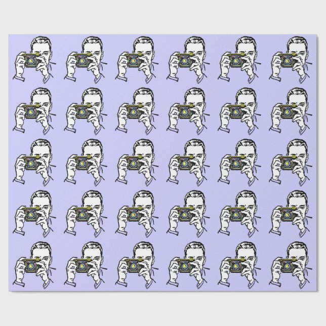 RETRO PHOTOGRAPHER ILLUSTRATION PATTERN WRAPPING PAPER (Flat)