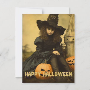 Retro Photography Halloween cute bad witch girl Postcard