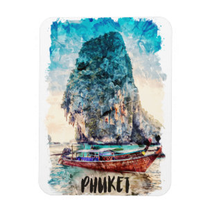 Retro Phuket Thailand Beach Painting Magnet