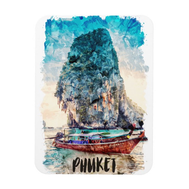 Retro Phuket Thailand Beach Painting Magnet (Vertical)