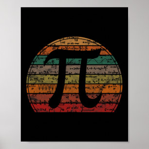 Retro Pi Symbol Sunset Gift Math Equations Geek Pi Poster