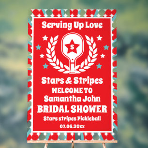 Retro Pickleball 4th of July Bridal Shower Welcome Acrylic Sign