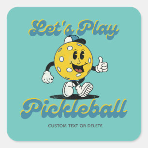 Retro Pickleball Cartoon Mascot Personalised Text Square Sticker