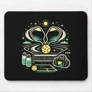 Retro pickleball essentials bag bottles court mouse pad