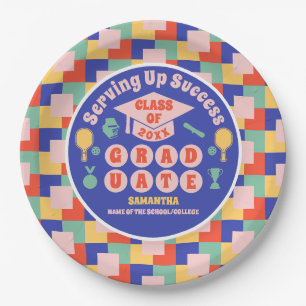 Retro Pickleball Graduation Party Paper Plate
