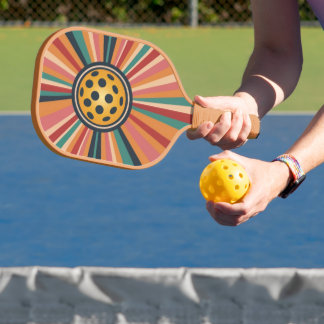 Retro pickleball paddle - stripes & ball