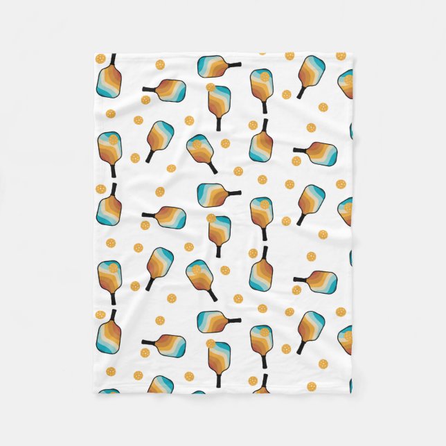 Retro Pickleball Paddles & Ball Pattern Fleece Blanket (Front)