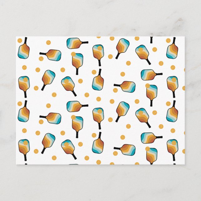 Retro Pickleball Paddles & Ball Pattern Holiday Postcard (Front)