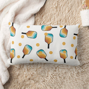 Retro Pickleball Paddles & Ball Pattern Lumbar Cushion