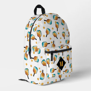 Retro Pickleball Paddles & Ball Pattern Monogram Printed Backpack