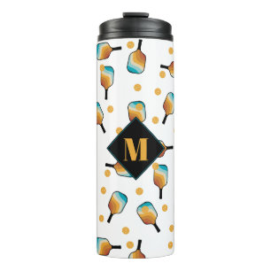 Retro Pickleball Paddles & Ball Pattern Monogram Thermal Tumbler