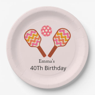 Retro Pickleball Paddles Birthday custom Paper Plate
