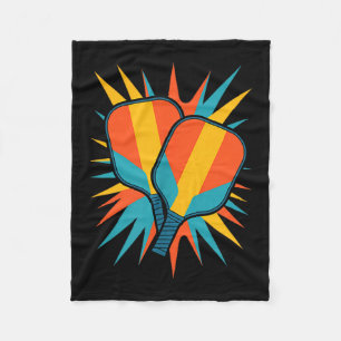 Retro pickleball paddles vintage 70s sunset court fleece blanket