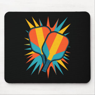 Retro pickleball paddles vintage 70s sunset court mouse pad