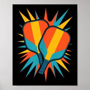 Retro pickleball paddles vintage 70s sunset court poster