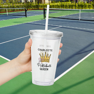 Retro Pickleball Queen Pink Personalised Women Acrylic Tumbler