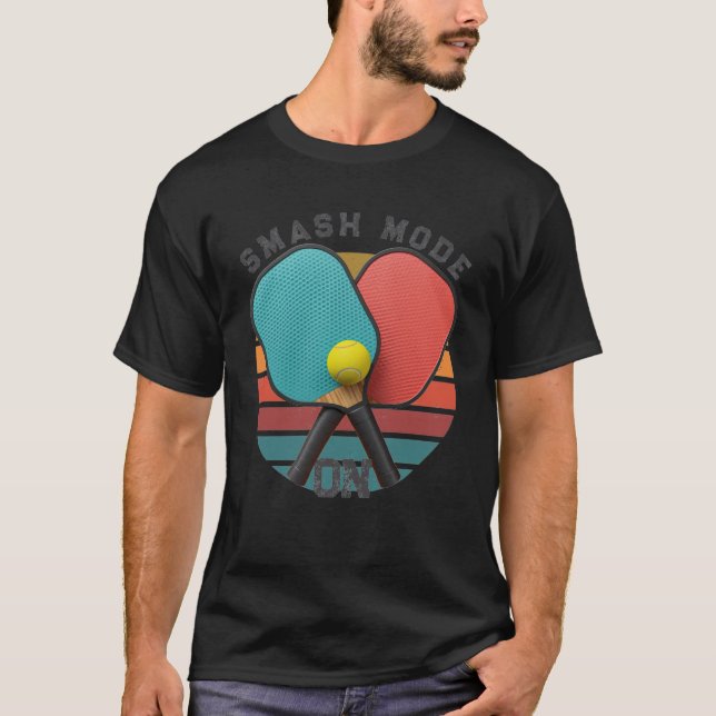 • Retro Pickleball Smash Mode Paddle Graphic T-Shirt (Front)