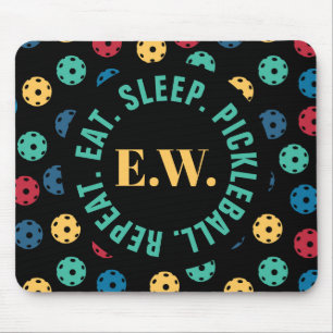 😍 Retro Pickleballs / black with initials Mouse Pad