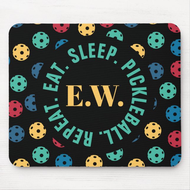 😍 Retro Pickleballs / black with initials Mouse Pad (Front)