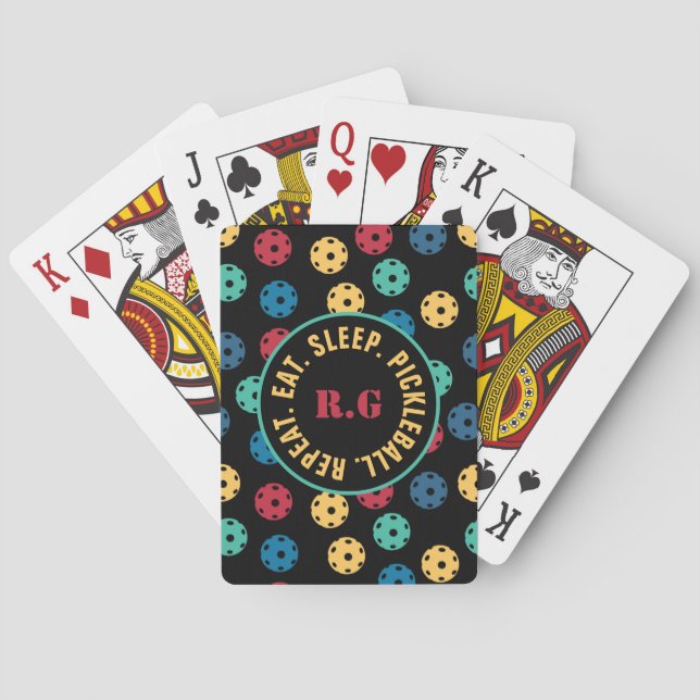 😍 Retro Pickleballs / black with initials  Playing Cards (Back)