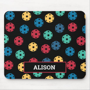 😍 Retro Pickleballs / black with name Mouse Pad