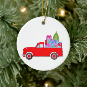 Retro Pickup Truck with Christmas Gifts Ceramic Ceramic Ornament