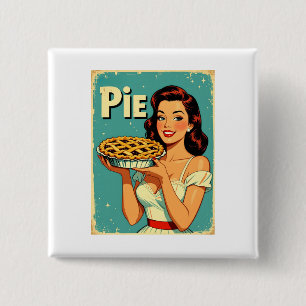 Retro Pie Lady – Vintage Baking Poster Illustratio 15 Cm Square Badge