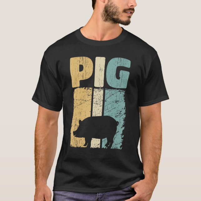 Retro Pig Lover, Cute Farmer, Farming For Men Wome T-Shirt (Front)