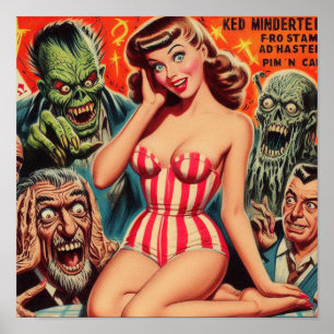 Retro Pin-up and Monsters Poster