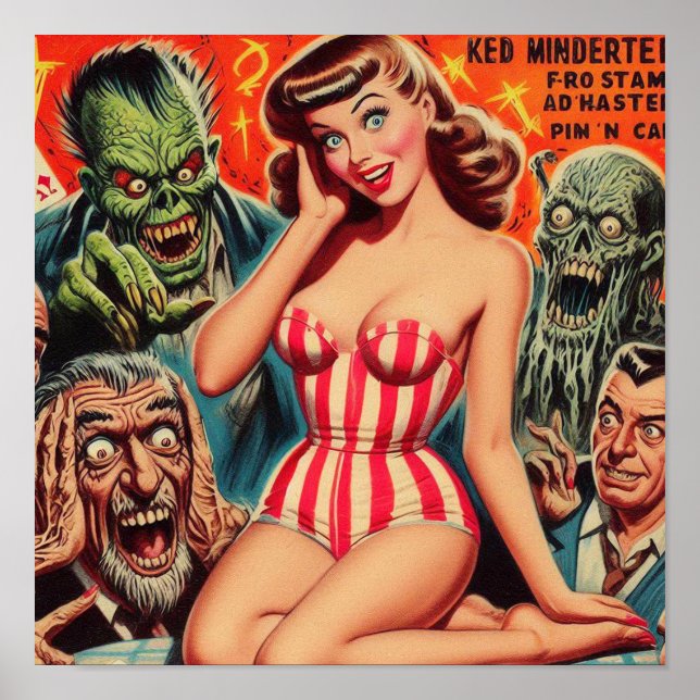 Retro Pin-up and Monsters Poster (Front)