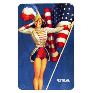 Retro Pin-Up Art USA Patriotic  Magnet