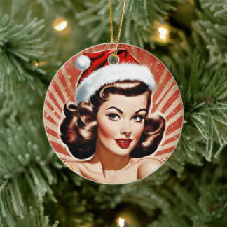 Retro Pin Up Girl Christmas Ceramic Ornament