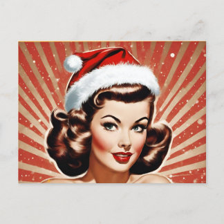 Retro Pin Up Girl Christmas Holiday Postcard