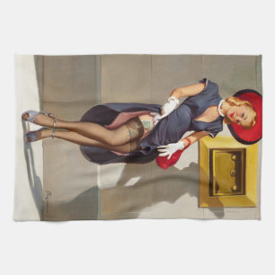 Retro Pin-Up Girl Tea Towel