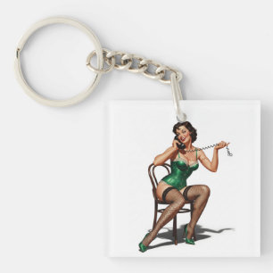 Retro Pin-up Girl with Green Shoes Key Ring