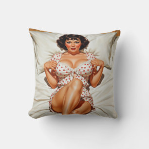 Retro Pin-up Girl with Red Polka Dot PJ's Cushion