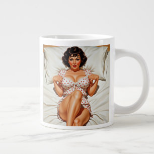 Retro Pin-up Girl with Red Polka Dot PJ's Large Coffee Mug