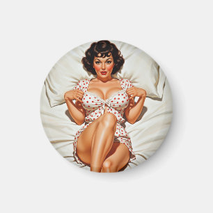 Retro Pin-up Girl with Red Polka Dot PJ's Magnet