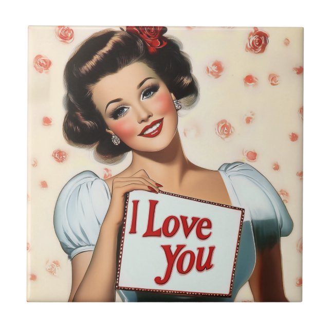 Retro Pin-Up Love Ceramic Tile (Front)