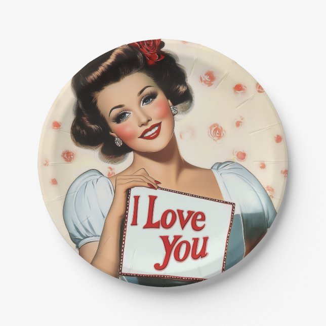 Retro Pin-Up Love Paper Plate (Front)