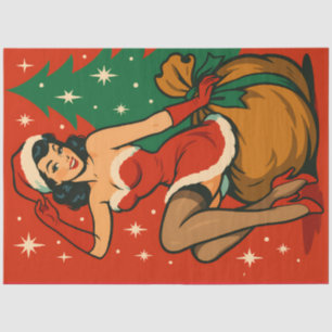 Retro Pin-Up Santa Girl Christmas Decoupage Tissue Paper
