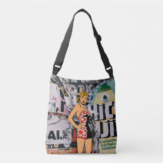 Retro Pin-Up Street Art Crossbody Bag Mixed Media