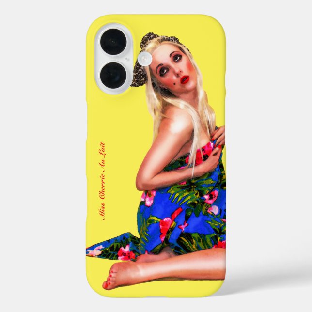 Retro Pin Up Tropical Beach Girl Yellow Phone Case (Back)