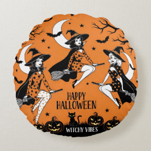 Retro Pin-Up Witches  Round Cushion