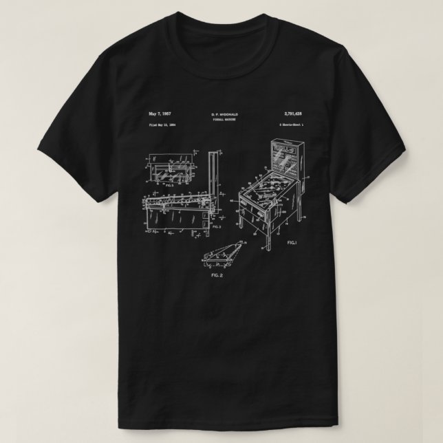 Retro Pinball Pinball Patent Gift  T-Shirt (Design Front)