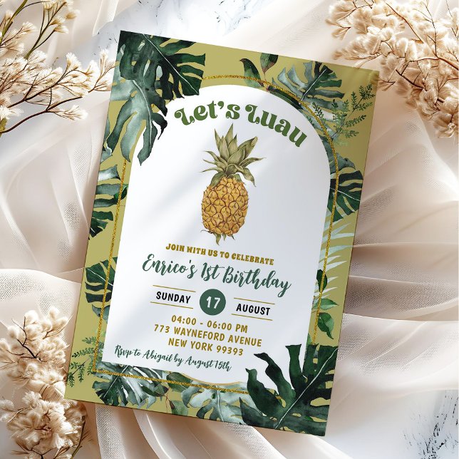 Retro Pineapple Luau Jungle Greenery Birthday Invitation (Creator Uploaded)