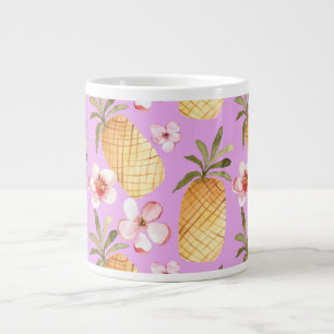 Retro pineapple tropical print on lilac background large coffee mug